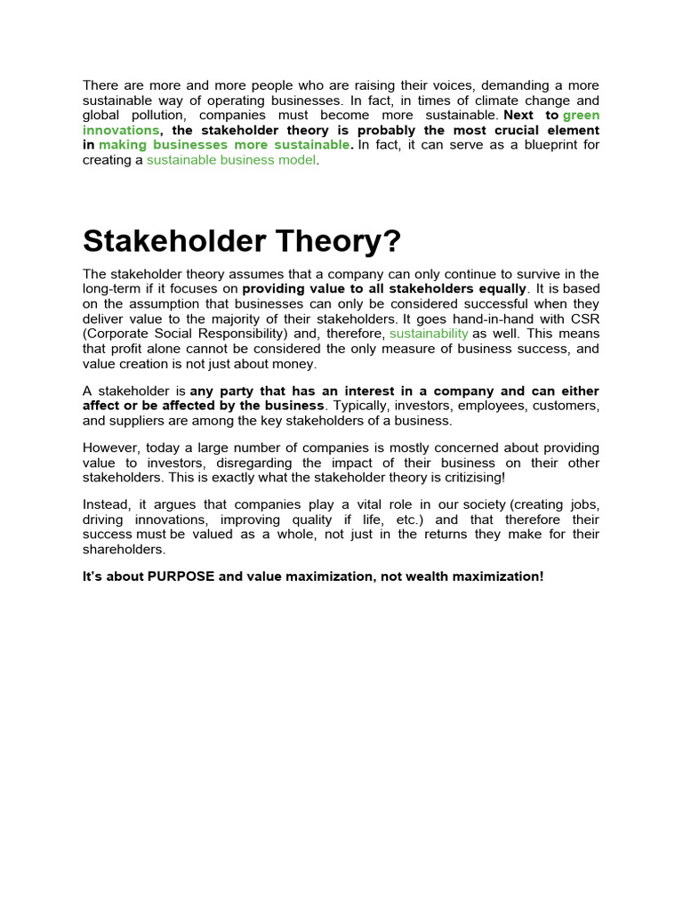 Stakeholder Theory Pdf Stakeholder Corporate Corporate Social