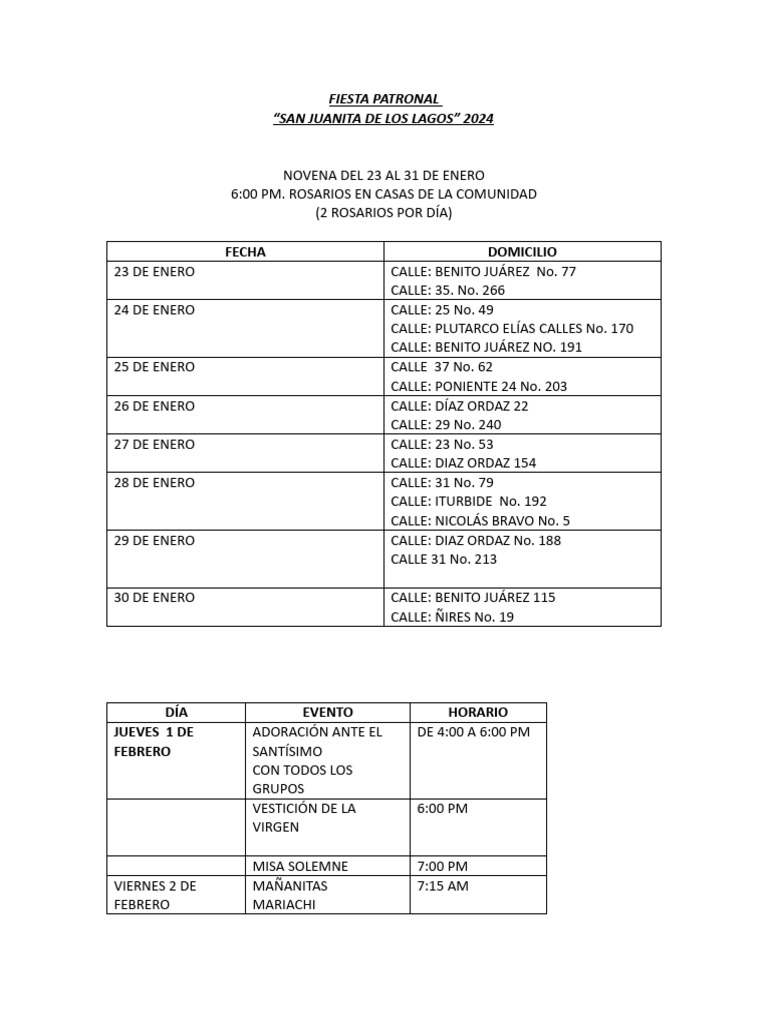 Programa Fiesta Patronal 2024 Cartel | PDF | Fiestas cristianas y días ...
