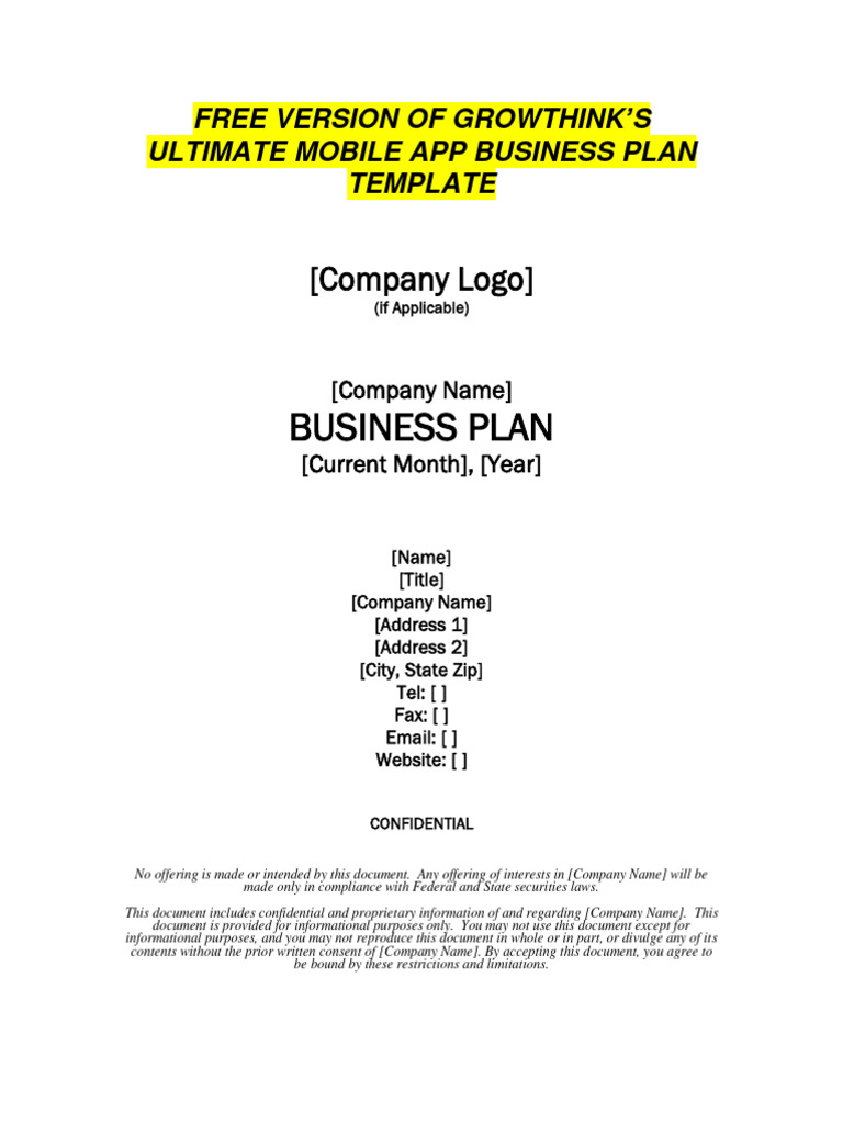 Free Version of Growthinks Mobile App Business Plan Template PDF
