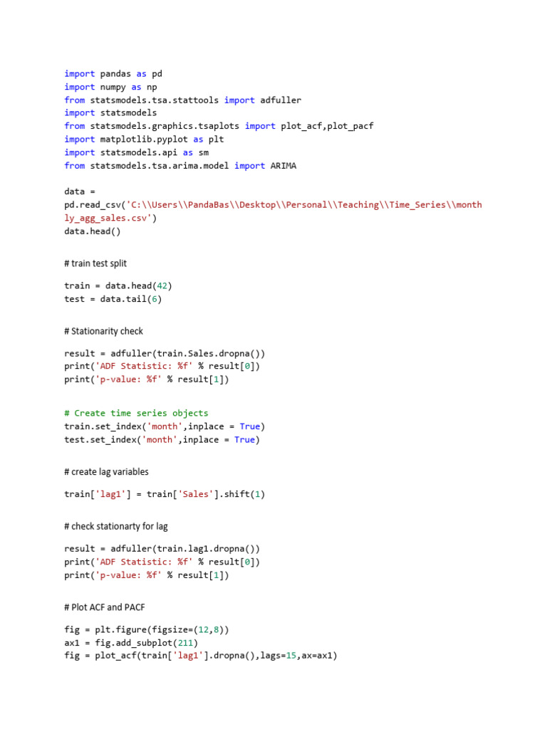 ARIMA Time Series Analysis in Python | PDF