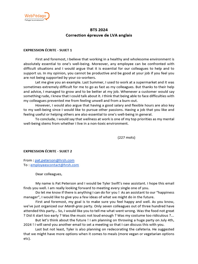 BTS 2024 Anglais Correction Expression | PDF | Social Psychology
