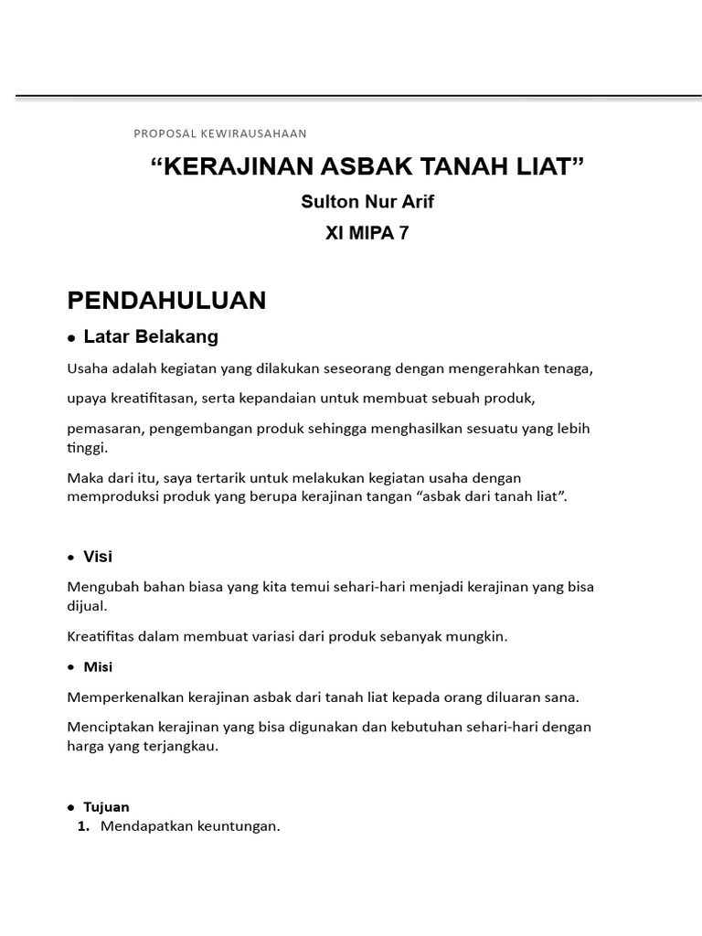 Proposal Asbak Dari Tanah Liat Sulton | PDF | Griya & Taman