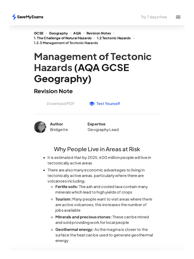 1 2 3 Management Of Tectonic Hazards Aqa Gcse Geography Revision