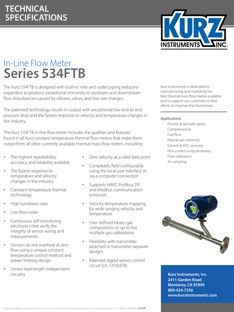 Kurz Model 534FTB Technical Specifications | PDF | Calibration | Flow ...