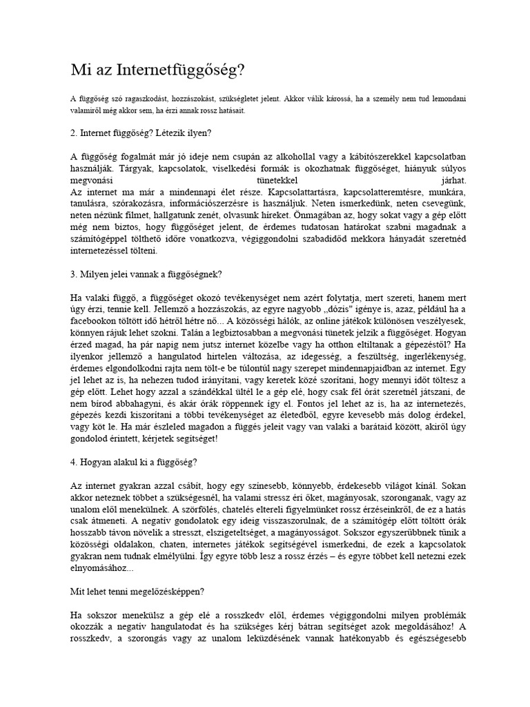 Mi Az Internetfüggőség | PDF