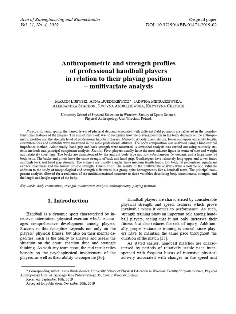 Handball Players' Strength and Size Profiles | PDF | Anthropometry
