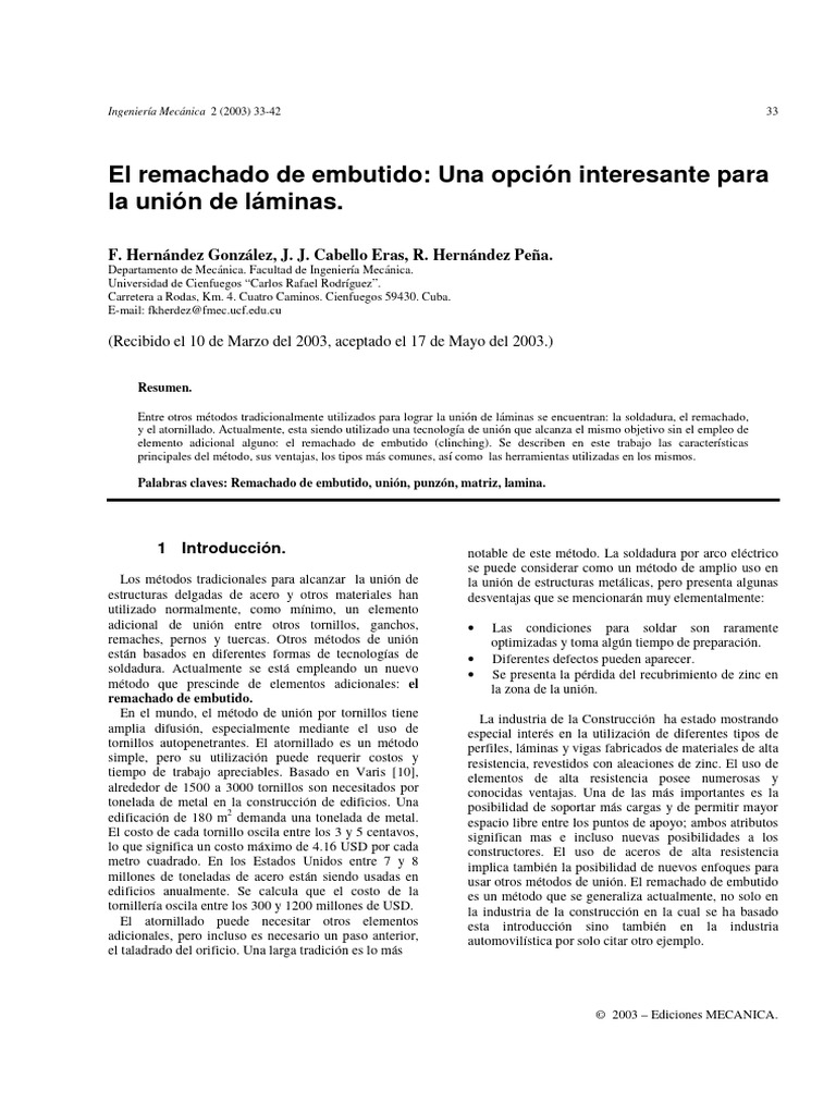 Ventajas del Remachado de Embutido | PDF | Tornillo | Remache