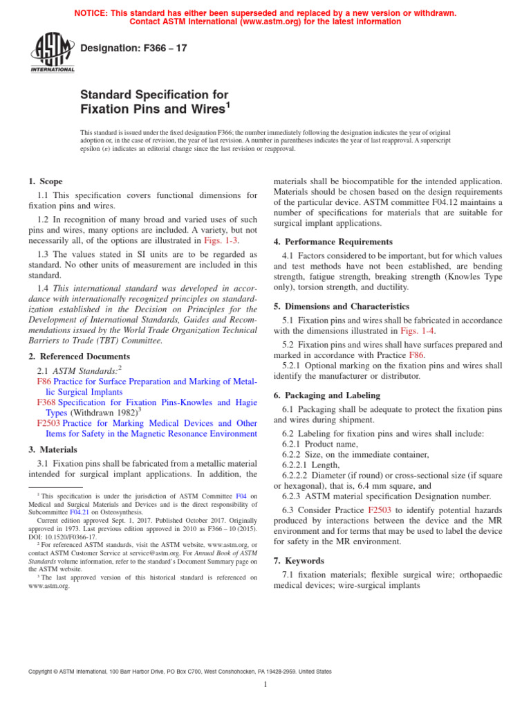 ASTM F366-17 Pins and Wires | PDF | Wire | Packaging And Labeling