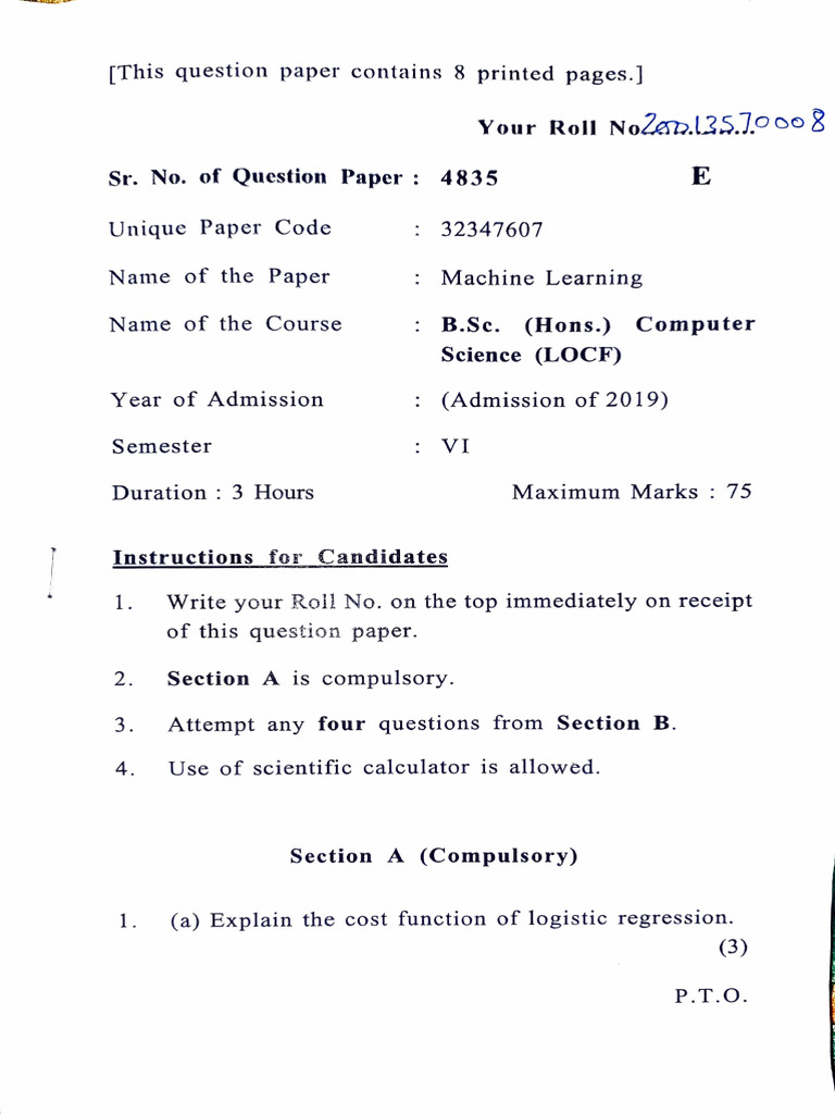 Machine Learning PYQ 2023 | PDF | Statistical Classification | Cluster ...