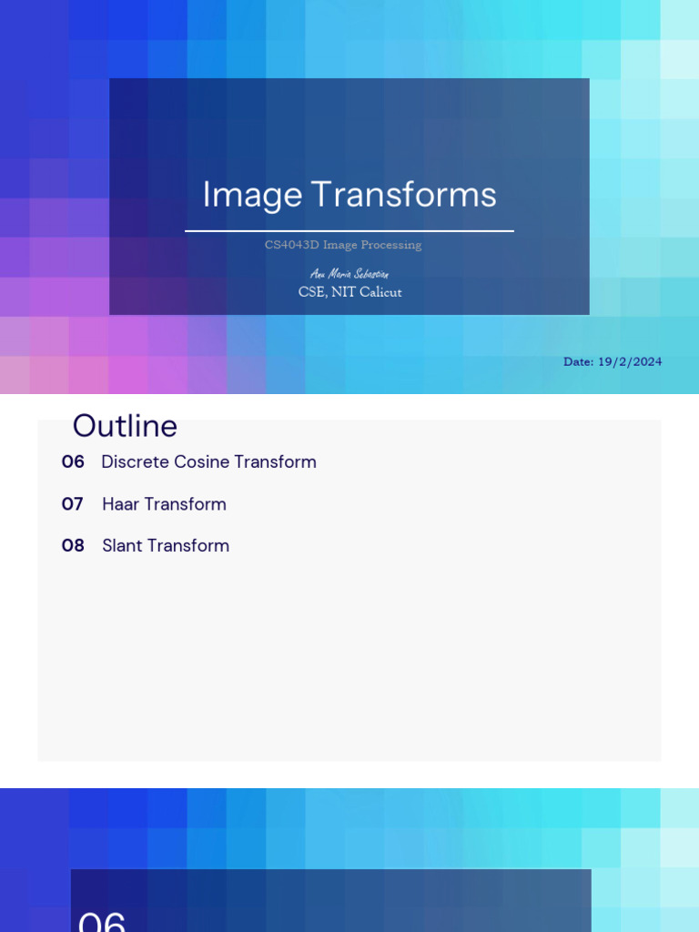 Image Processing: DCT, Haar, Slant Transforms | PDF | Data Compression ...