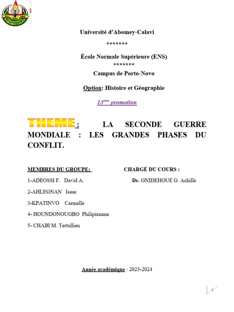 Phases clés de la Seconde Guerre mondiale | PDF | Seconde Guerre ...