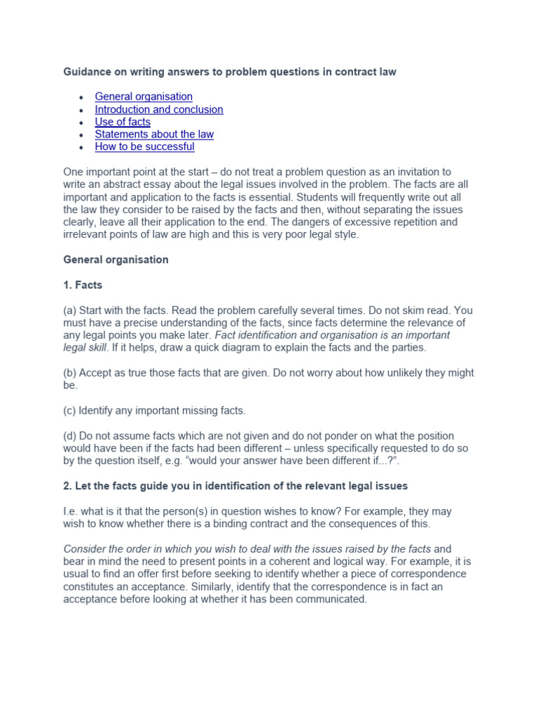 Guidance On Writing Answers To Problem Questions in Contract Law | PDF ...
