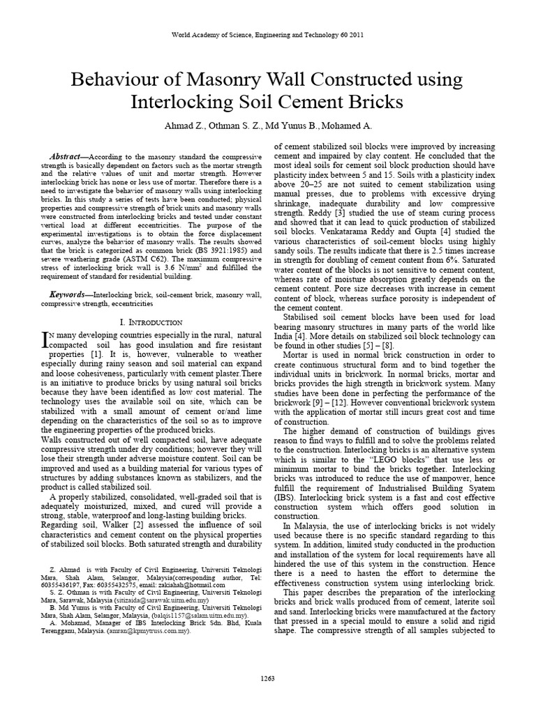 Interlocking Brick Wall Compressive Strength | PDF | Brick | Cement