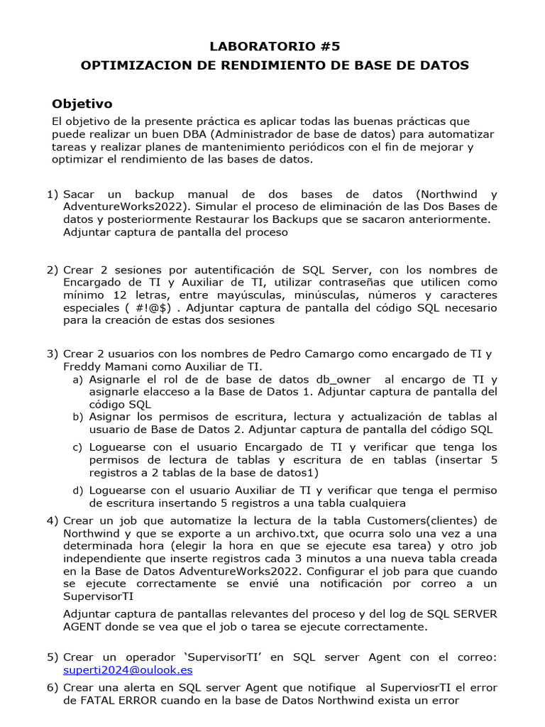 Planes de Mantenimiento en Bases de Datos | PDF | Servidor SQL de ...