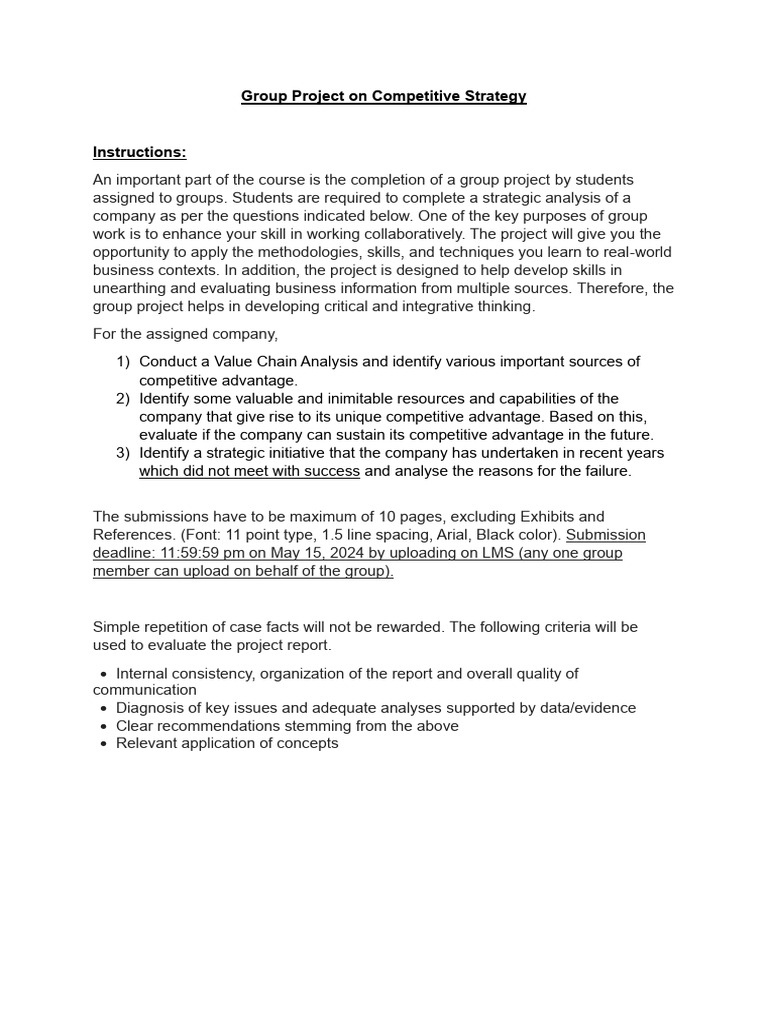 Competitive Strategy Group Project Guide | PDF