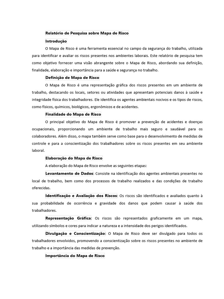 Importância do Mapa de Risco no Trabalho | PDF | Segurança e saúde ...