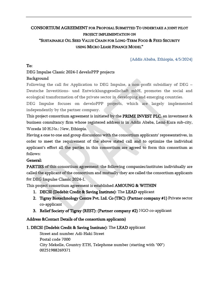 Consortium Agreement for Oil Seed Project | PDF | Consortium | Cooperative