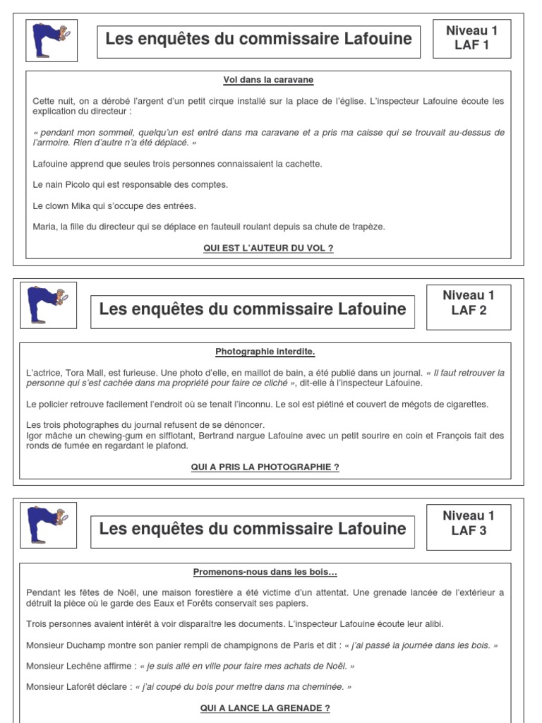 Les Enquêtes De L Inspecteur Lafouine Reponses