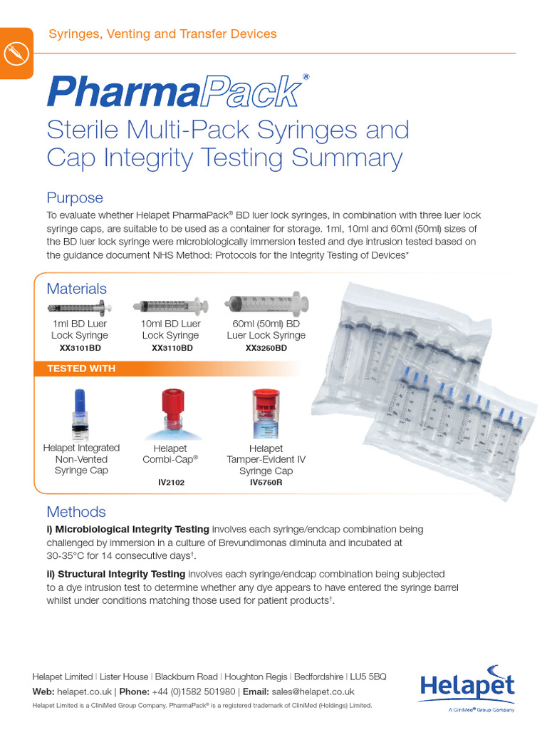PharmaPack Integrity Testing Summary Datasheet | PDF