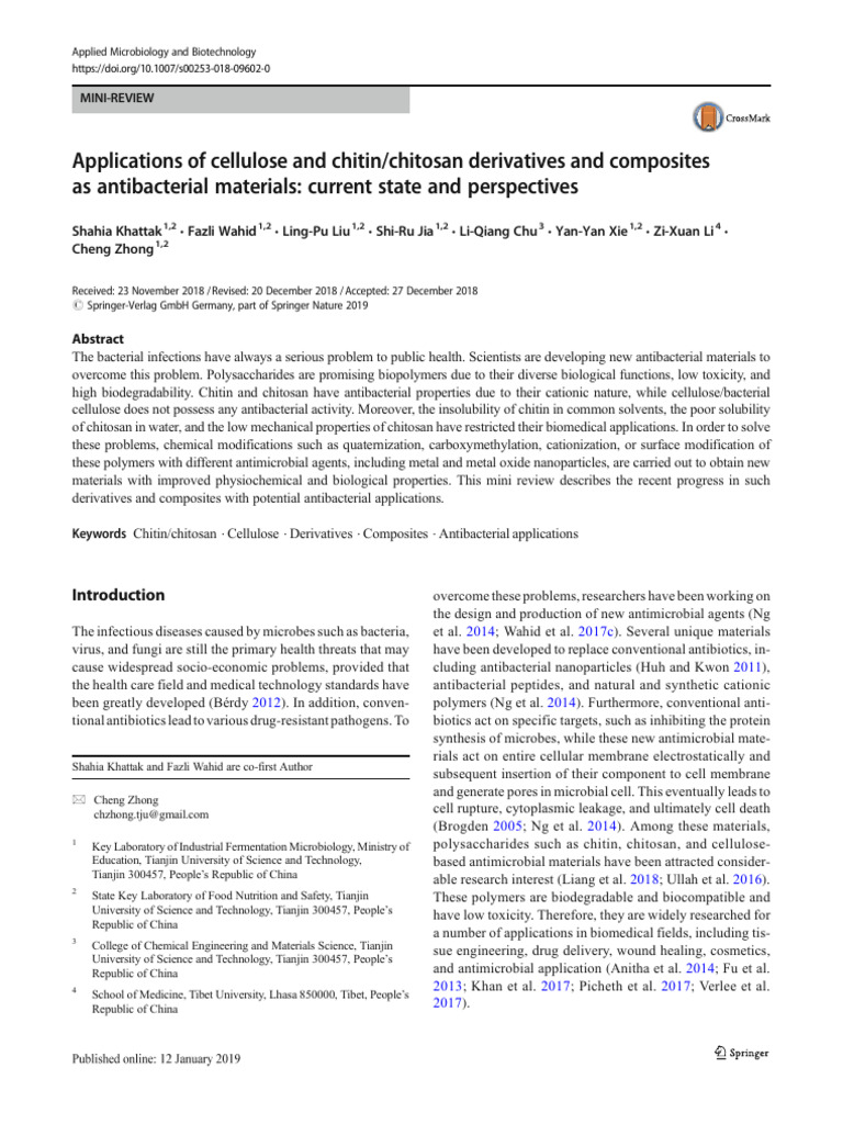 Antibacterial Applications of Cellulose & Chitosan | PDF ...