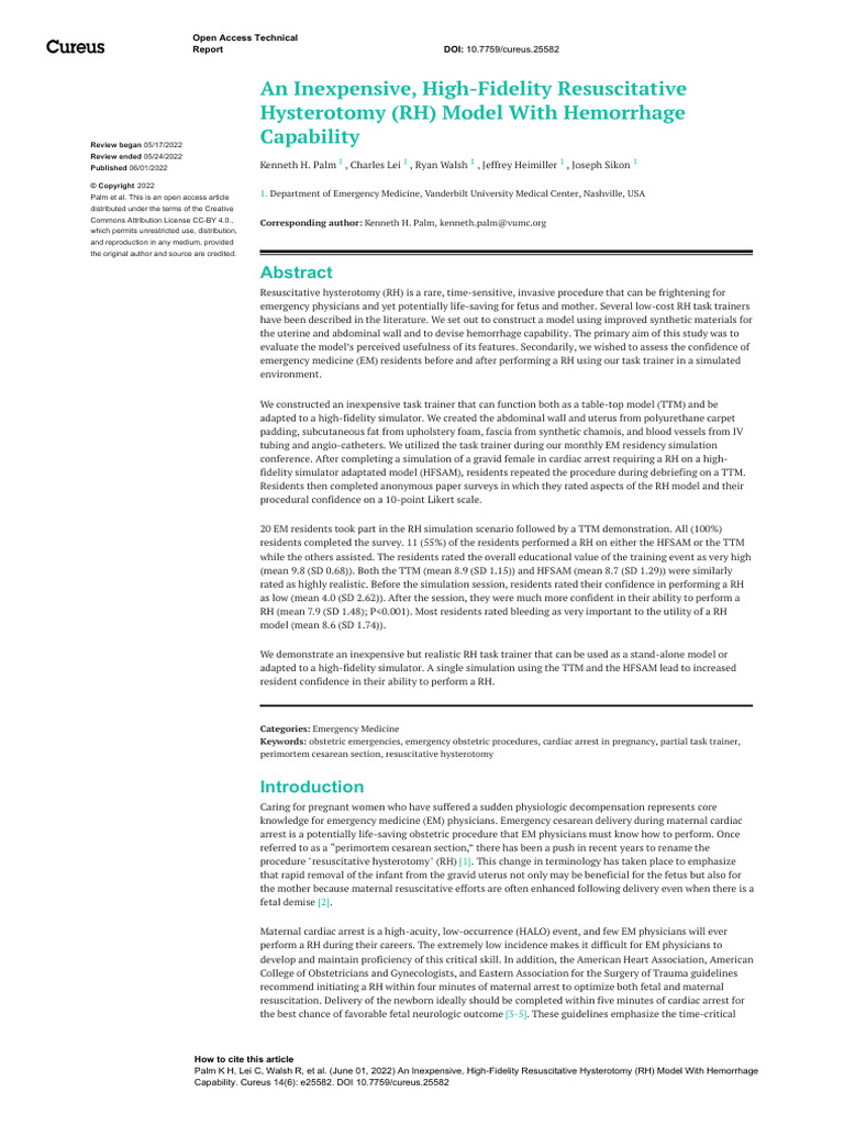 An Inexpensive, High-Fidelity Resuscitative Hysterotomy (RH) Model With ...