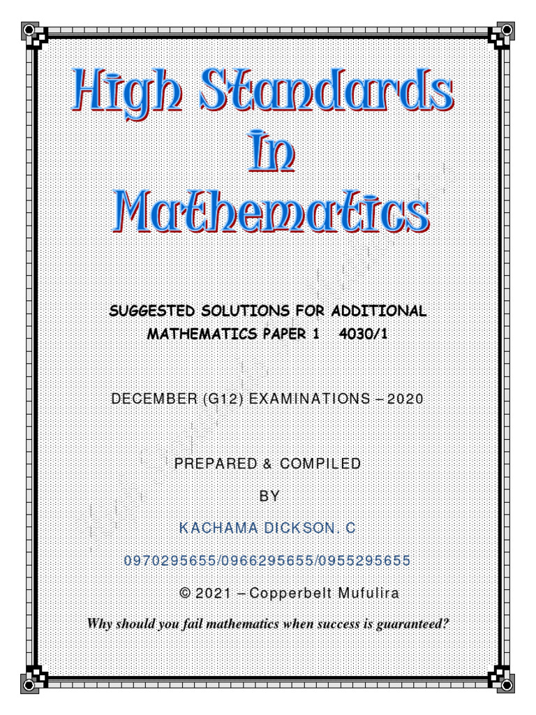 G12 Additional Mathematics Solutions 2020 | PDF | Mathematics ...