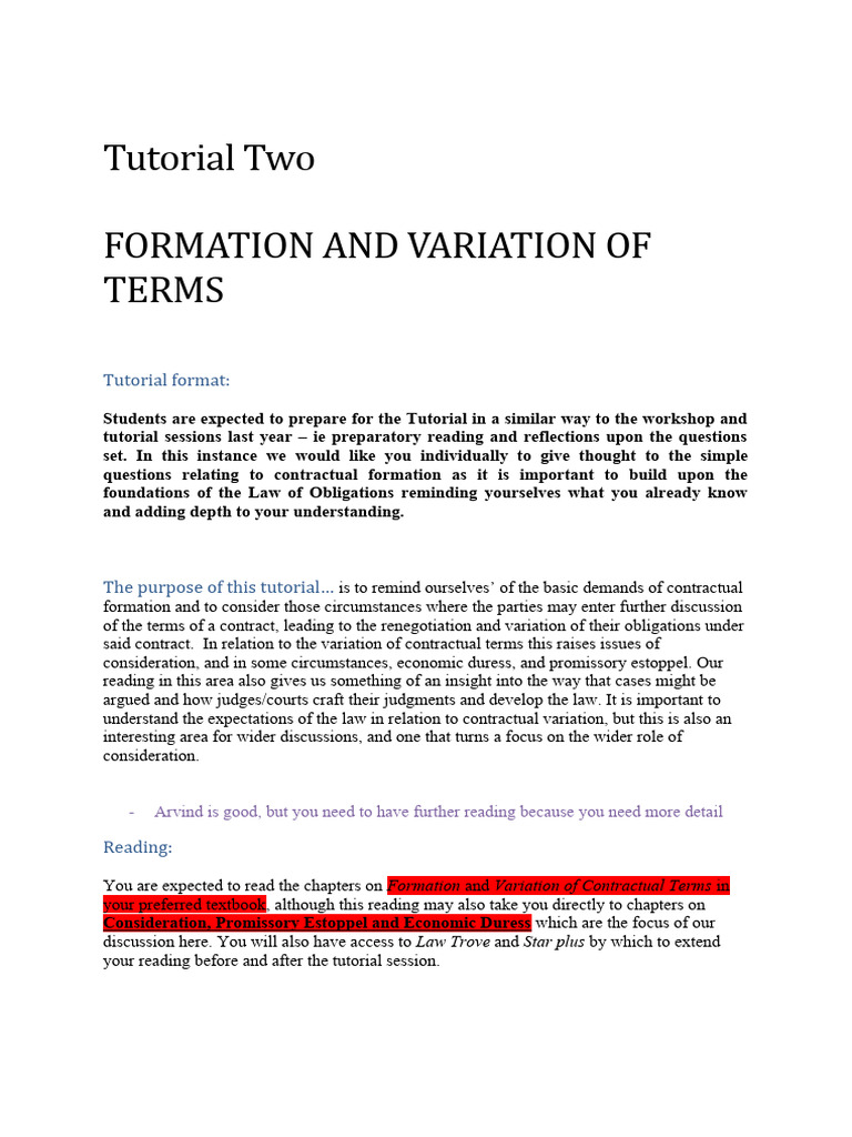 Contractual Formation and Variation Guide | PDF | Consideration | Civil ...