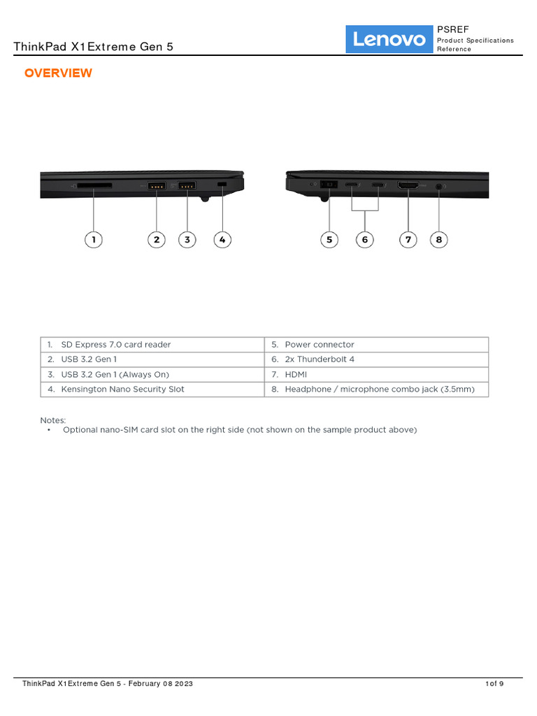 ThinkPad X1 Extreme Gen 5 Spec | PDF | Usb | Solid State Drive