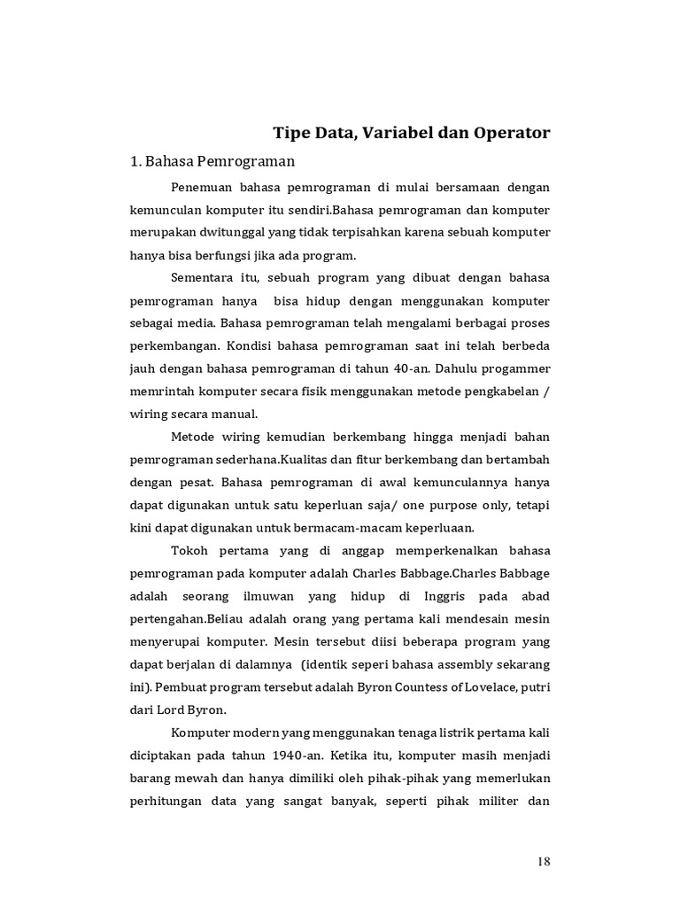 Tipe Data dan Bahasa Pemrograman Dasar | PDF