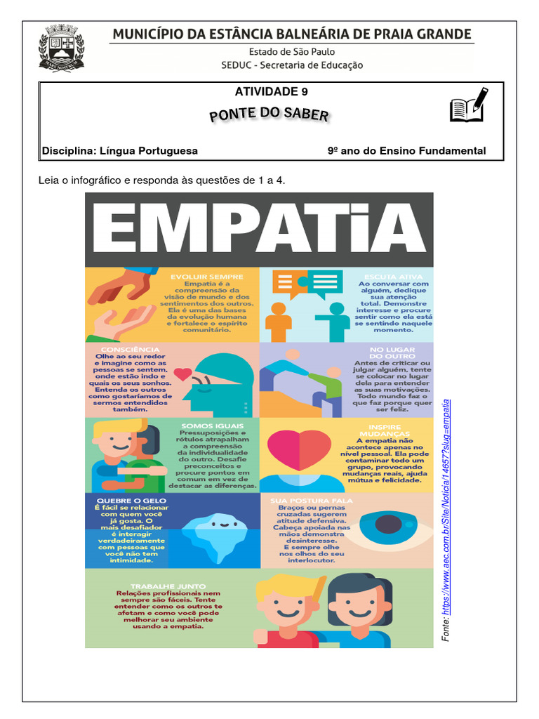 Empatia: Dicas e Questões para 9º Ano | PDF | Empatia | Infográficos