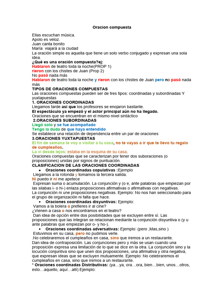Tipos de Oraciones Compuestas | PDF | Oración (Lingüística) | Sintaxis