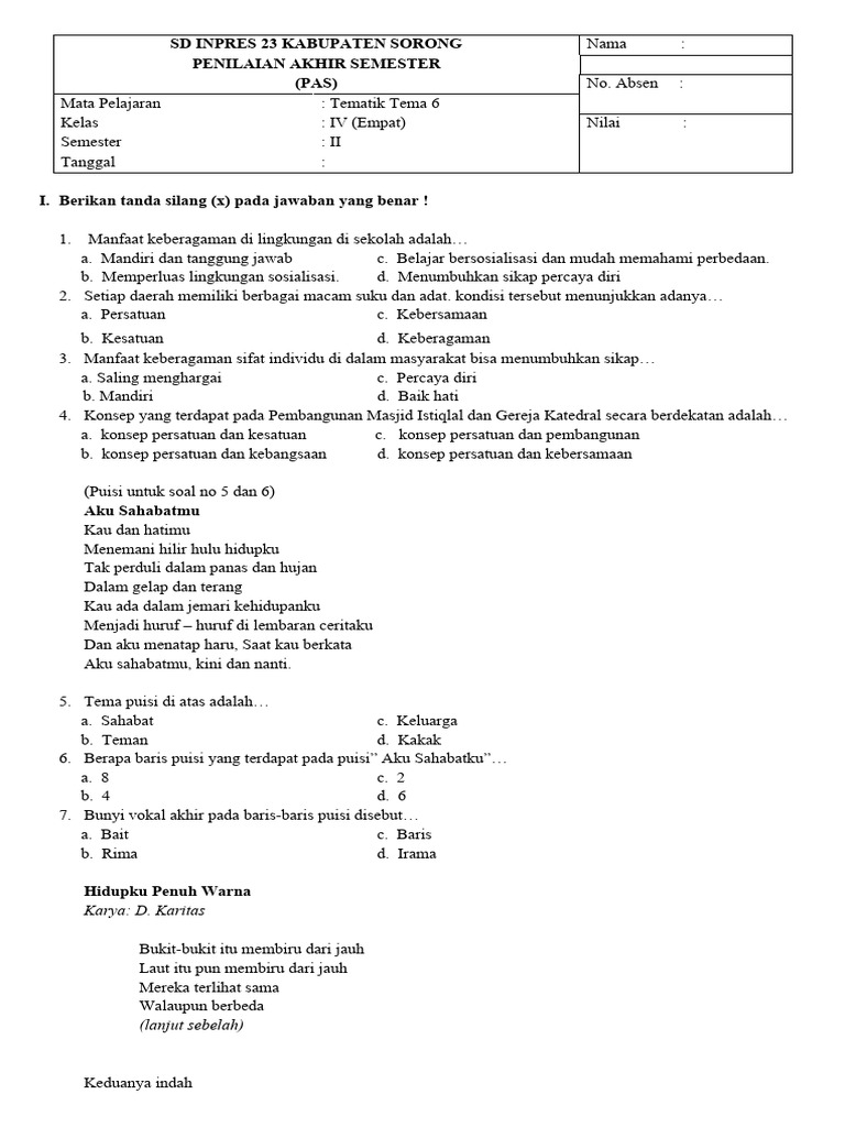 Contoh Syair Rima AABB untuk Kelas IV | PDF | Seni