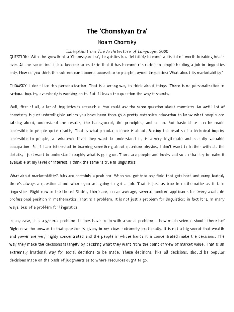 The 'Chomskyan Era' | PDF | Social Science | Philosophy