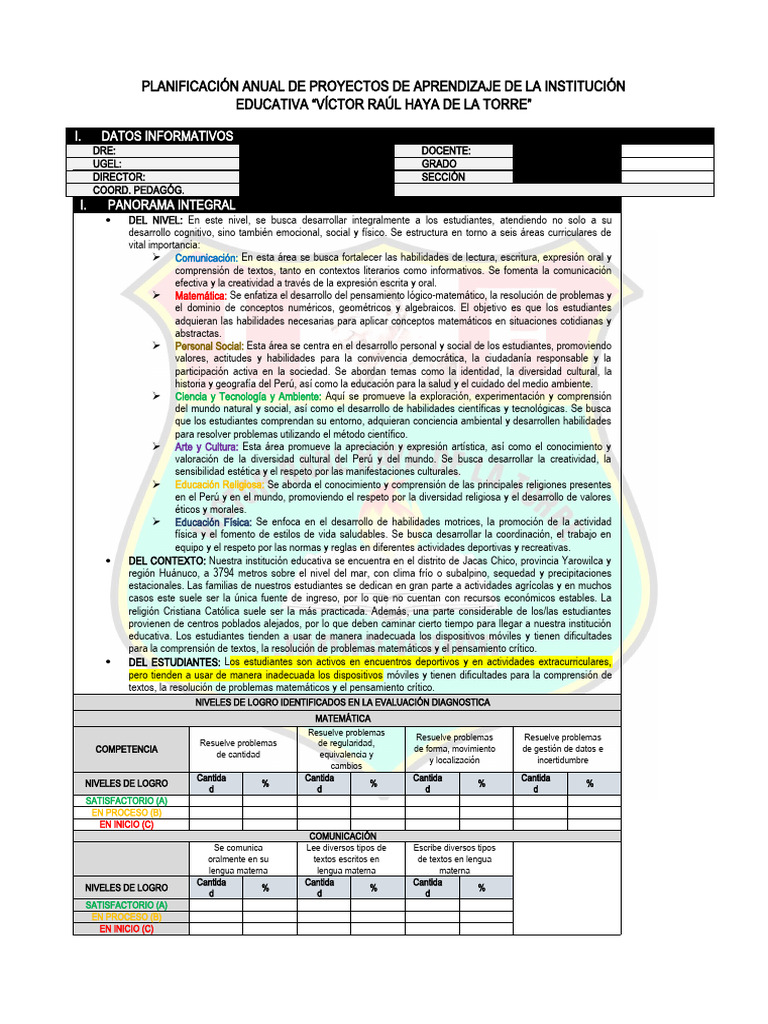 Plan Anual de Proyectos Educativos 2024 | PDF | Desarrollo sostenible ...