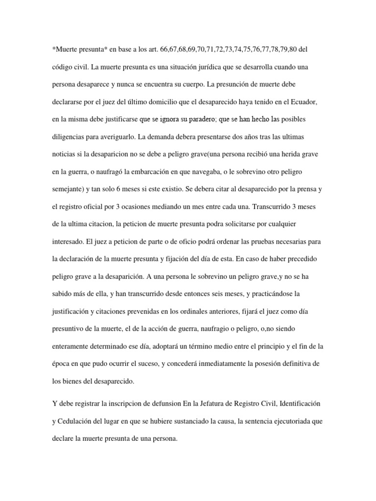 Declaración de Muerte Presunta en Ecuador | PDF | Justicia | Crimen y
