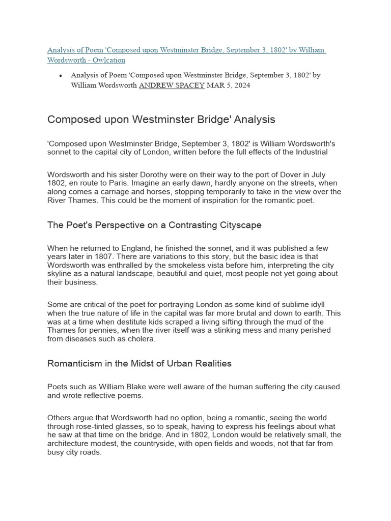 Analysis Of Poem Pdf Romanticism Beauty