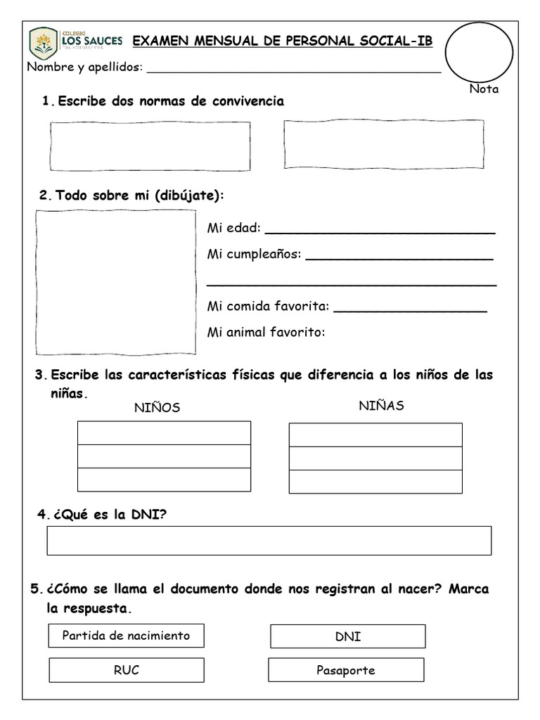 Examen de Personal Social - Mensual Ib | PDF | Salud y bienestar