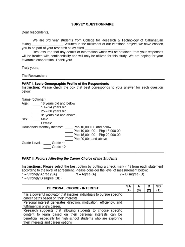 Sample Template of Questionnaire | PDF | Salary | Employment