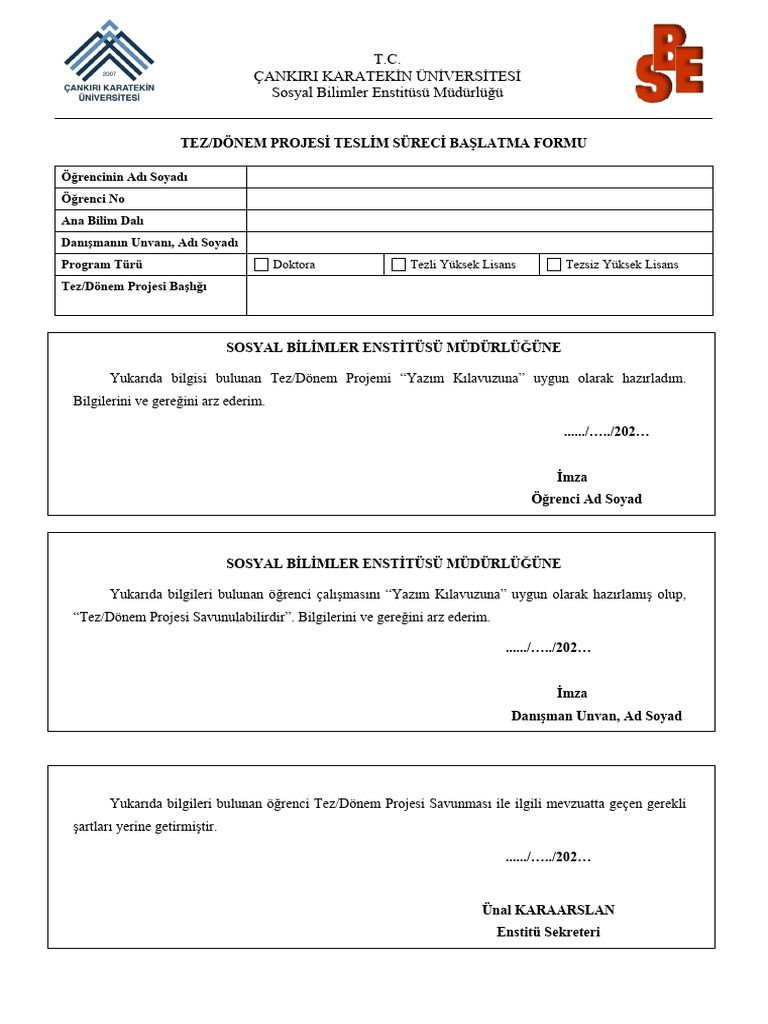 Dönem Projesi Teslim Süreci Başlatma Formu | PDF