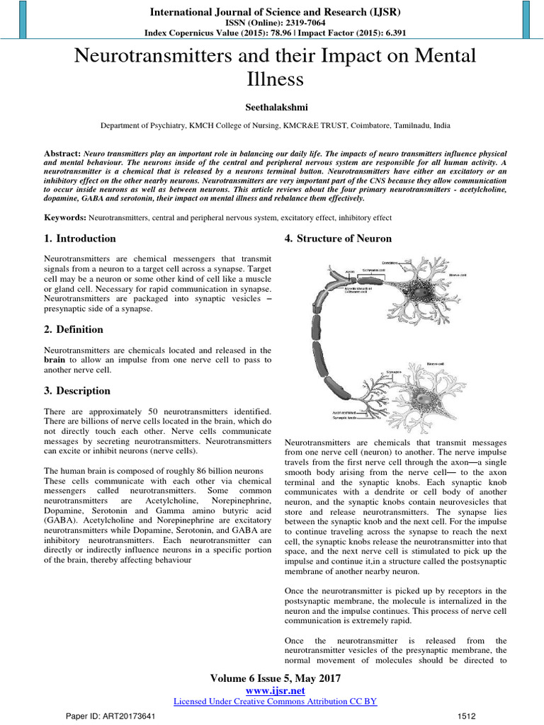 Neurotransmitters and Mental Health Impact | PDF | Neurotransmitter ...