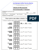 AVALIAÇÃO DE BIMESTRAL DE MATEMÁTICA - 4º ANO 1- 1º BIMESTRE