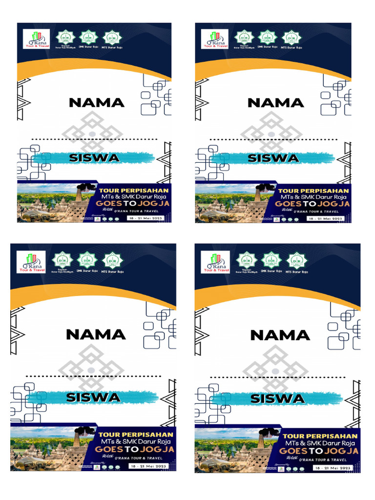 Name Tag Jogja Siswa | PDF