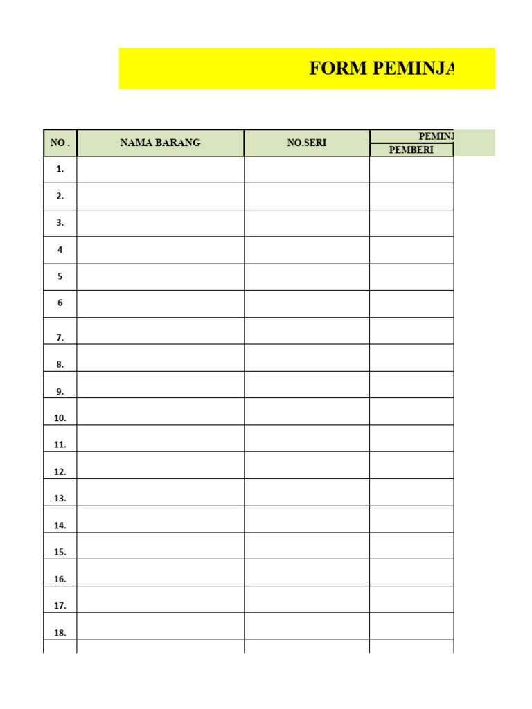 Formulir Peminjaman Barang BA | PDF | Bisnis | Pengelolaan Keuangan & Uang