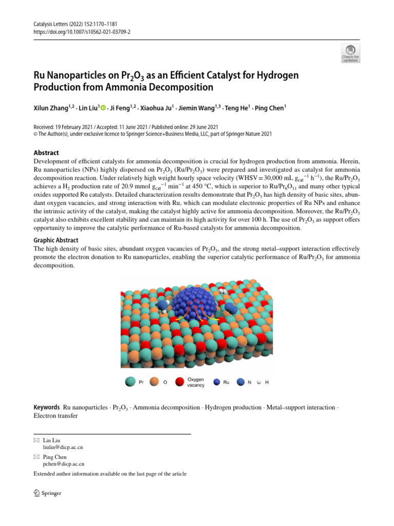 Ru Nanoparticles on Pr 2 O 3 as an Efficient Catalyst for Hydrogen ...