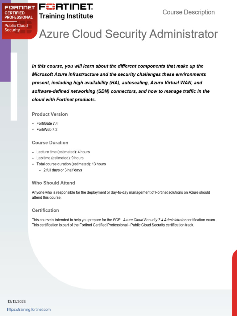 Azure Cloud Security 7.4 Administrator Course Description | PDF ...