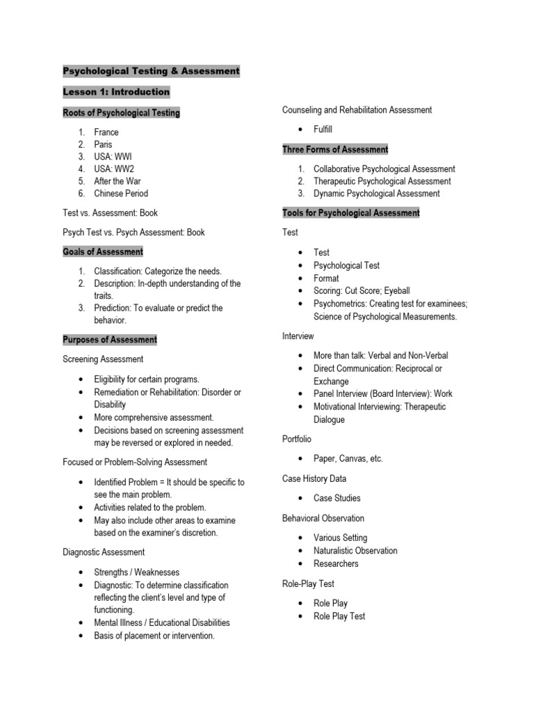 Overview of Psychological Assessment | PDF | Level Of Measurement ...