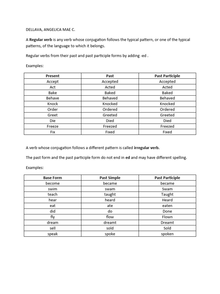 Regular and Irregular Verb | PDF | Grammatical Tense | Perfect (Grammar)