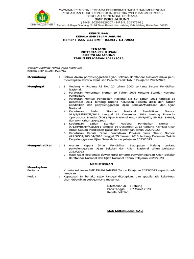 SK Kriteria Kelulusan PDF