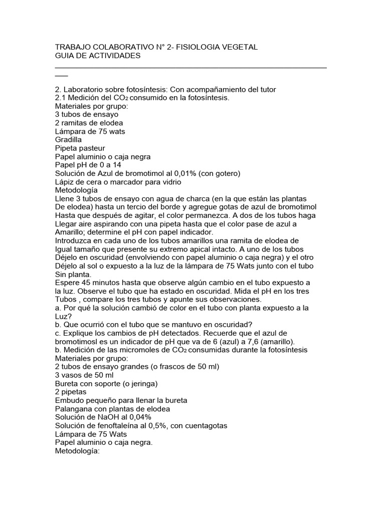 Actividades de Fotosíntesis en Elodea | PDF | Fotosíntesis | Agua