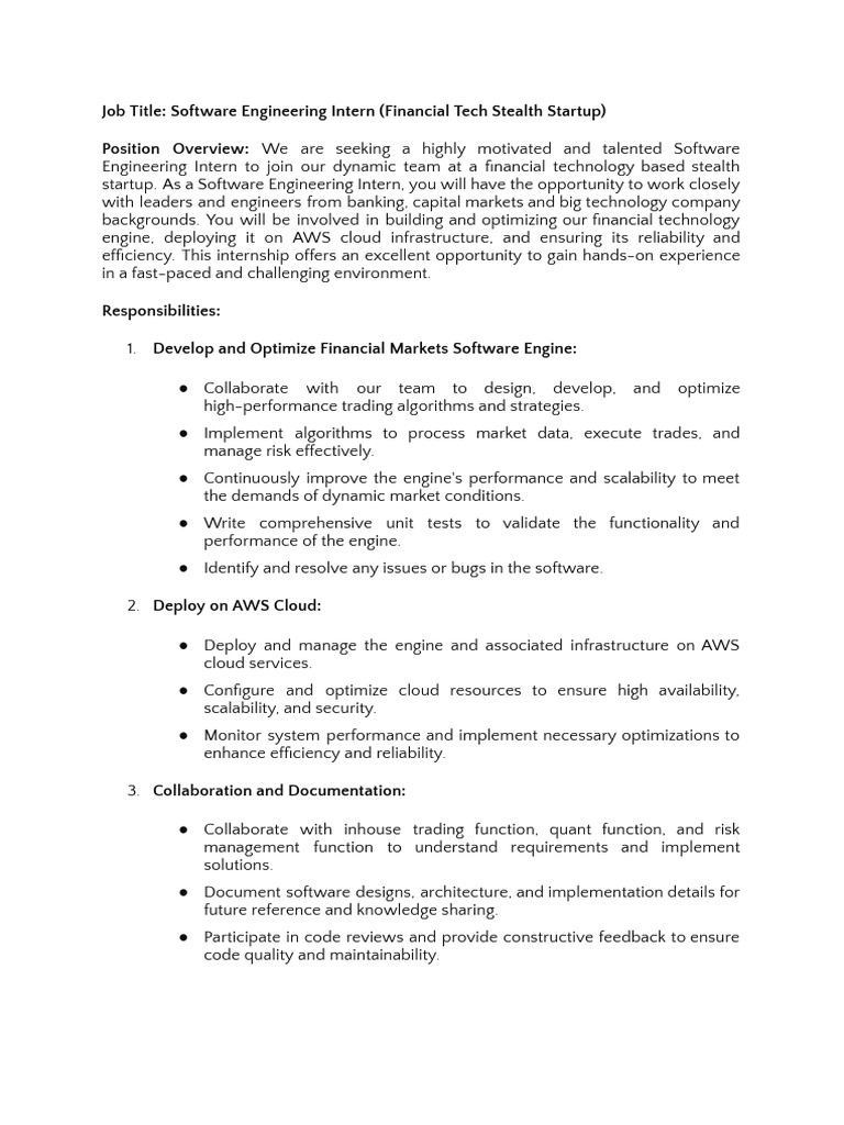 Software Engineering Intern - FinTech Startup | PDF | Cloud Computing ...
